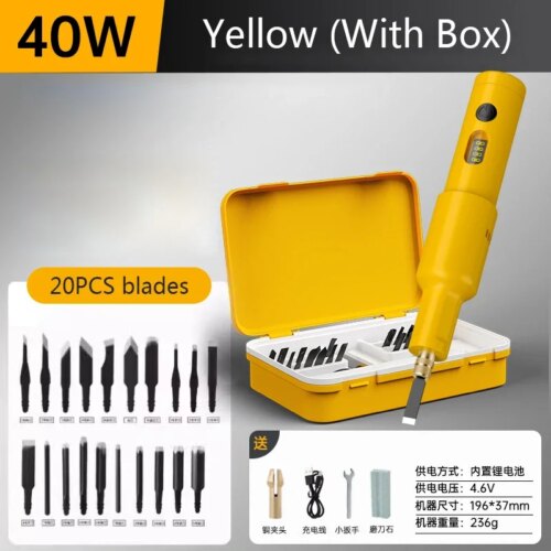 handheld electric carving tool set for woodworking with 20pcs blades and polishing essentials