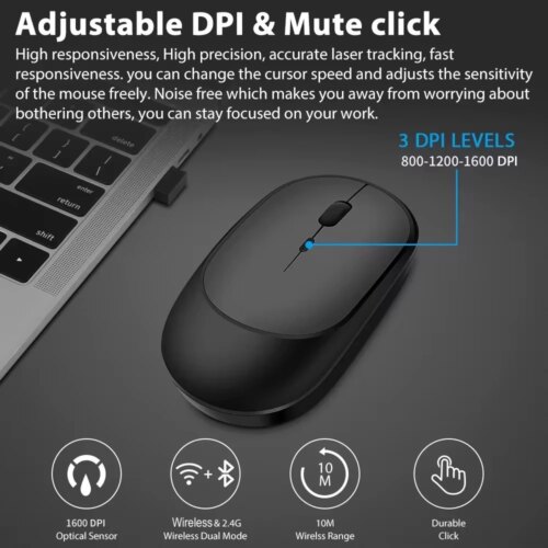 wireless ergonomic mouse for laptop and desktop adjustable dpi rechargeable silent gaming office use - Image 5
