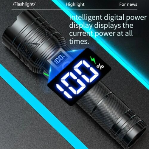 800 watt led headlight 10000000 lumen rechargeable flashlight with smart display for outdoor adventures - Image 3