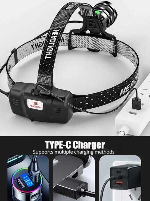 1000w white laser head torch with sensor and zoom rechargeable headlamp for outdoor adventures - Image 4
