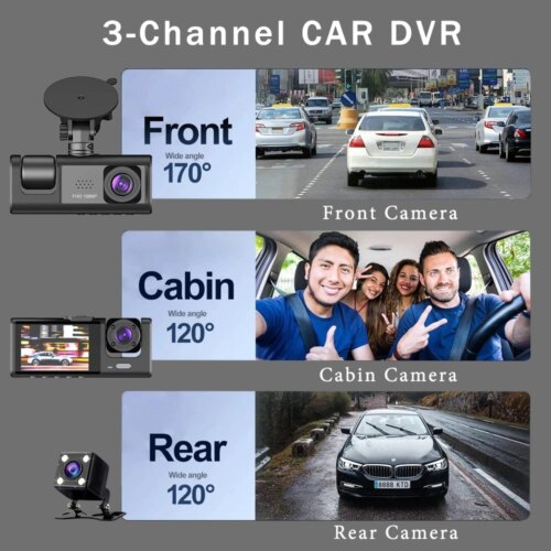 3 channel hd 1080p car dvr dash cam with triple lenses and night vision functionality - Image 4
