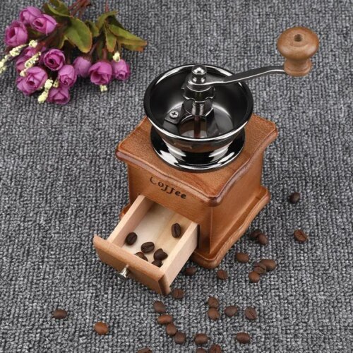 handcrafted retro style manual coffee bean grinder mini wooden and metal burr mill for fresh coffee - Image 4