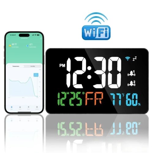 Smart Wifi Digital Wall Clock Temperature Humidity Display 4-Level Brightness Desk Table Electronic LED Alarm Clock Home Decor - Image 4