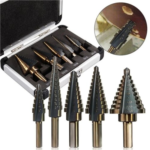5 piece step drill bit set for wood drilling with multiple sizes and high carbon steel - Image 3