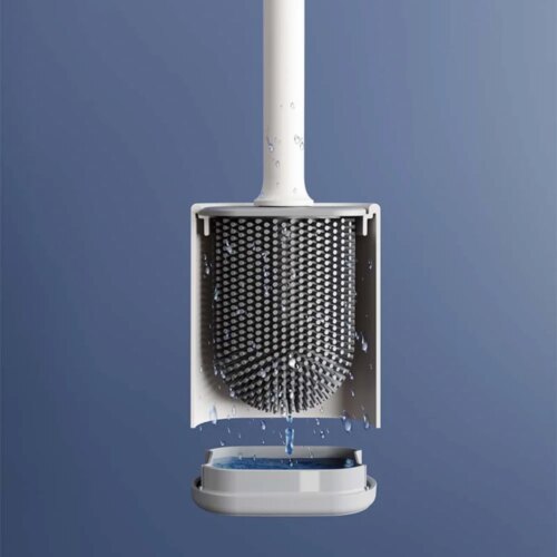eco-friendly silicone toilet cleaning brush with holder flexible flat head soft bristles for bathroom use - Image 5