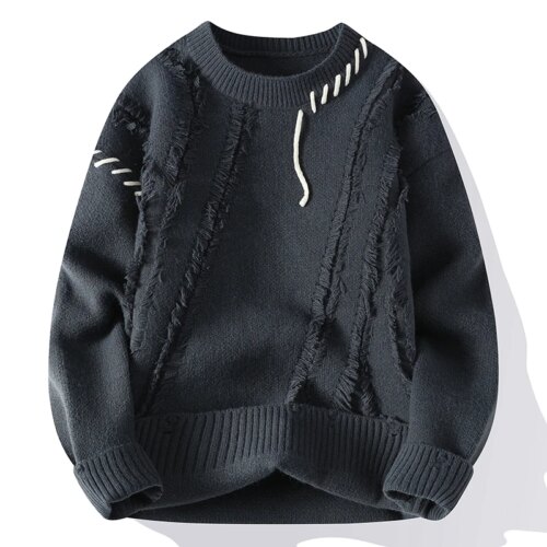 cozy autumn winter mens knitted sweaters casual o neck and patchwork pullover fashion streetwear - Image 6