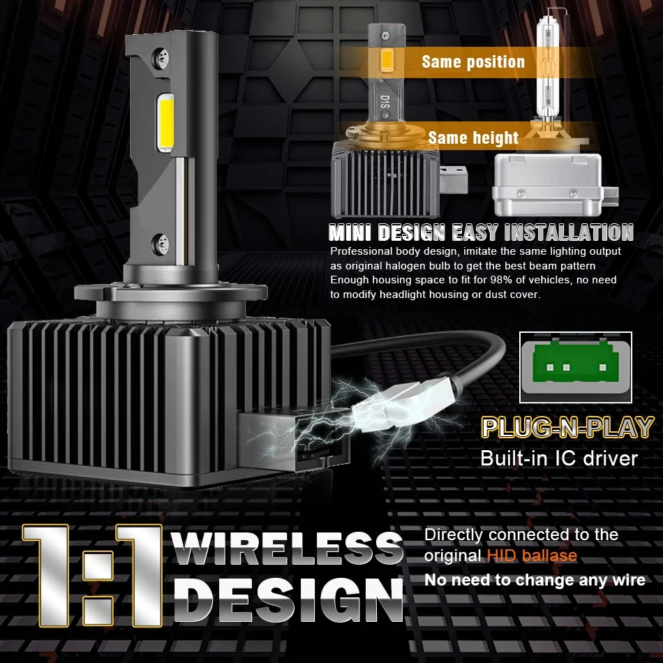 super bright 6000k led headlight bulbs waterproof canbus compatible for d1s d2s d3s vehicles - Image 6