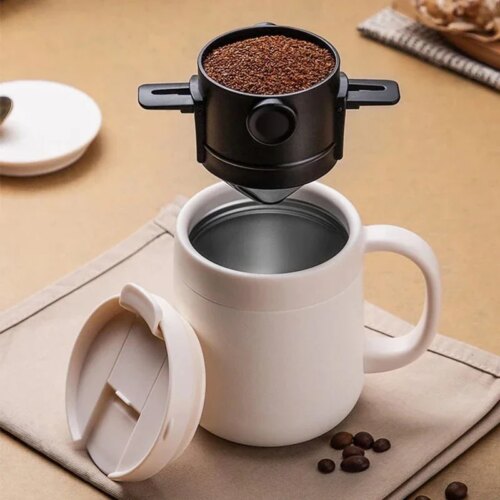 portable foldable coffee filter for home or travel stainless steel reusable drip maker under five cups - Image 7