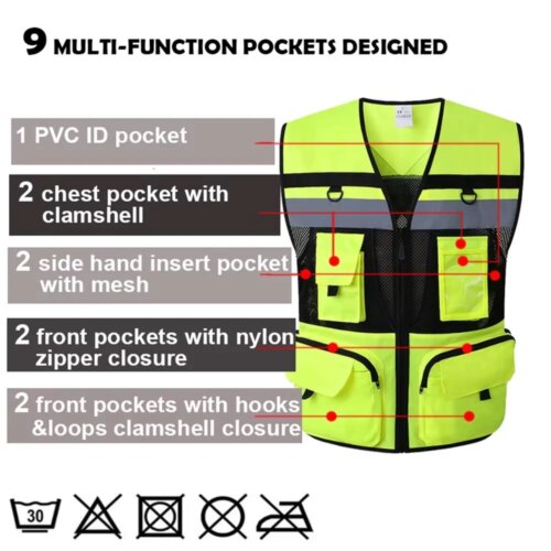 high visibility reflective safety vest for work night fishing and motorcycle riding multi-pocket design - Image 4