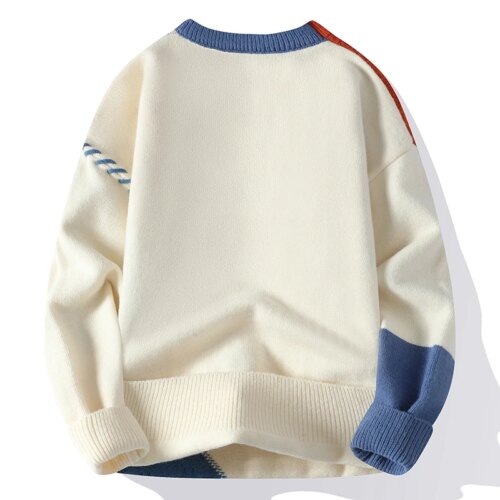 cozy autumn winter mens knitted sweaters casual o neck and patchwork pullover fashion streetwear - Image 3