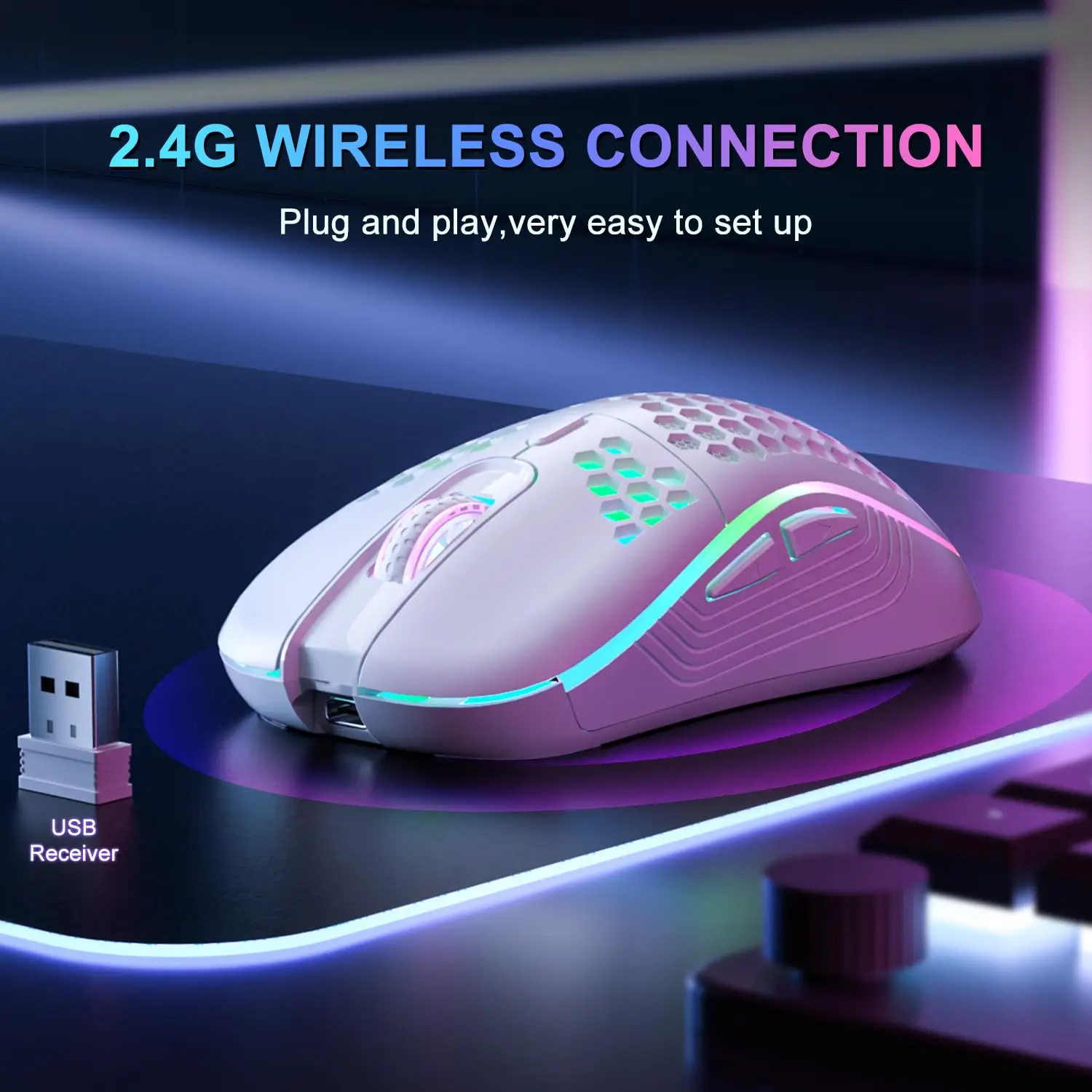 wireless rgb gaming mouse with adjustable dpi ergonomic honeycomb design for desktop and laptop - Image 7