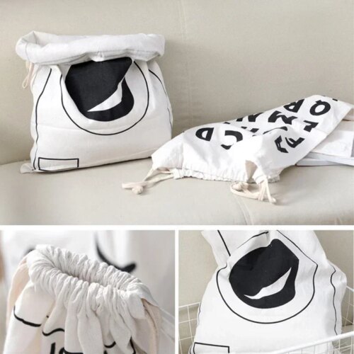 large cotton and linen laundry bag multifunctional toy storage and dirty clothes organizer with drawstring closure - Image 6