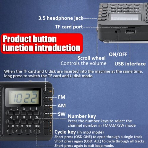 portable fm am sw radio rechargeable music player with lcd display and headphone jack - Image 7