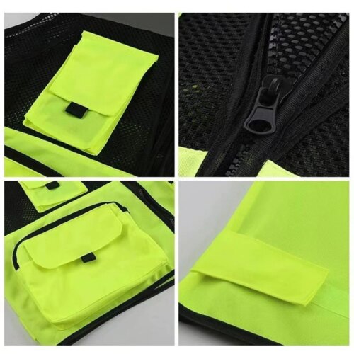 high visibility reflective safety vest for work night fishing and motorcycle riding multi-pocket design - Image 5