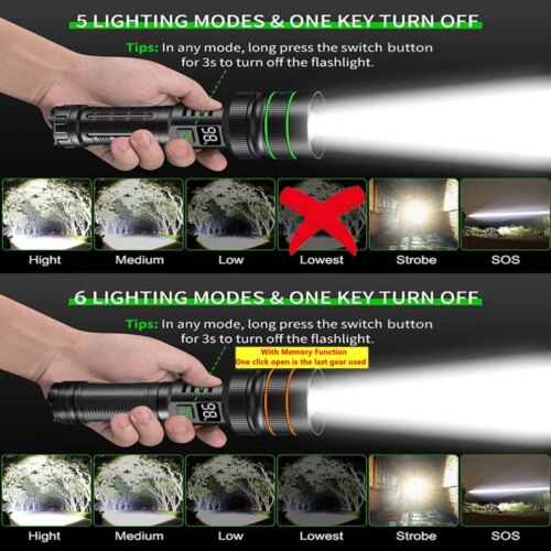 super powerful long range led flashlight with type c charging and waterproof tactical design - Image 3