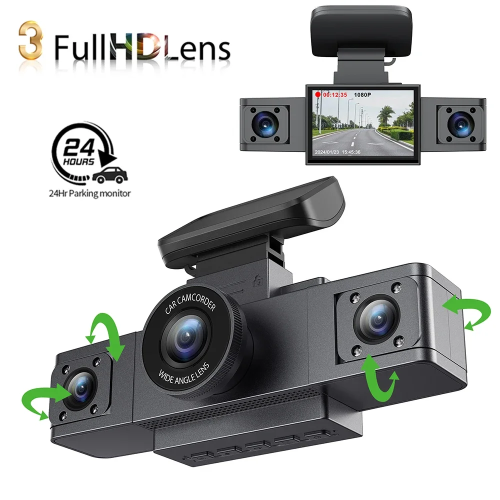 three channel dash cam video recorder with rear view and 24 hour parking monitor essential car accessory