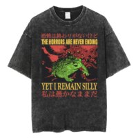 funny japanese frog t shirt for men oversized retro washed casual wear for all seasons
