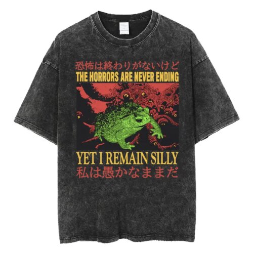 funny japanese frog t shirt for men oversized retro washed casual wear for all seasons