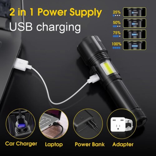 powerful 300w 19000lm rechargeable led flashlight with adjustable zoom for outdoor adventures - Image 6