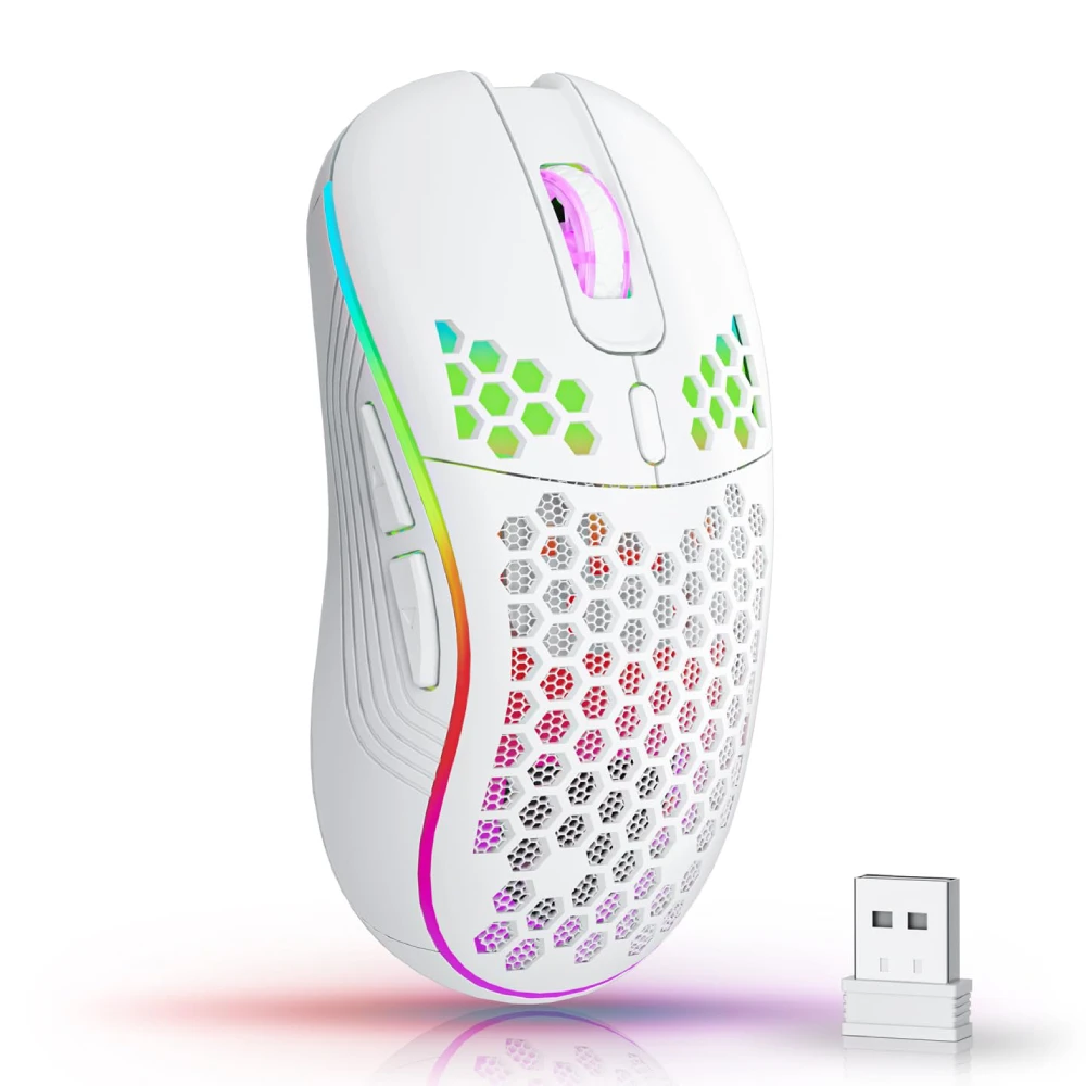 wireless rgb gaming mouse with adjustable dpi ergonomic honeycomb design for desktop and laptop