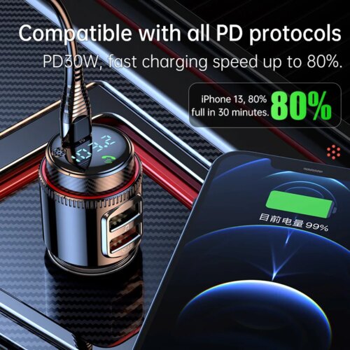 wireless car mp3 player and fast charge usb adapter with bluetooth fm transmitter handsfree support - Image 5