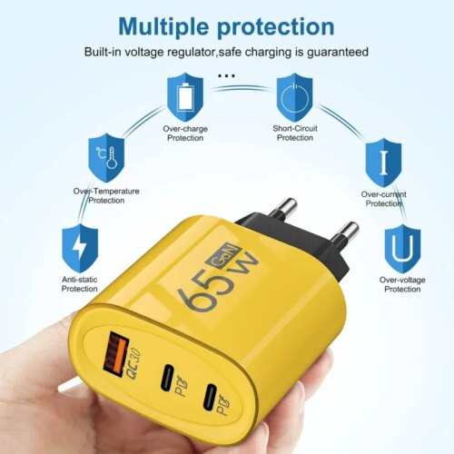 65w gan fast charging usb charger for iphone samsung and xiaomi mobile phones eu and us plug - Image 3