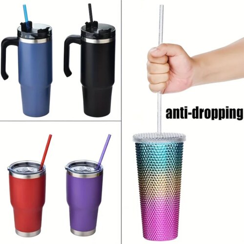 12 pack glitter reusable plastic drinking straws with cleaning brush for tumbler and parties - Image 6