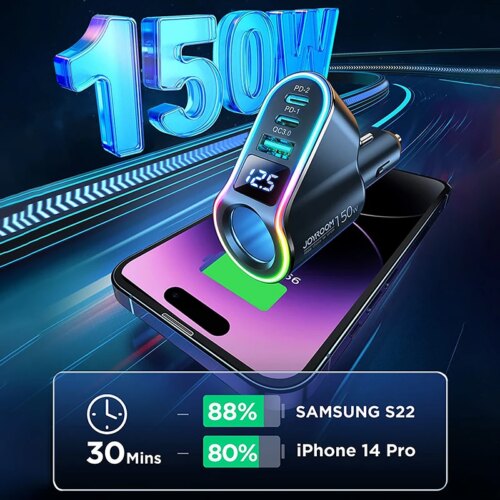150w 4 in 1 fast charging cigarette lighter car charger for iphone and samsung devices - Image 3