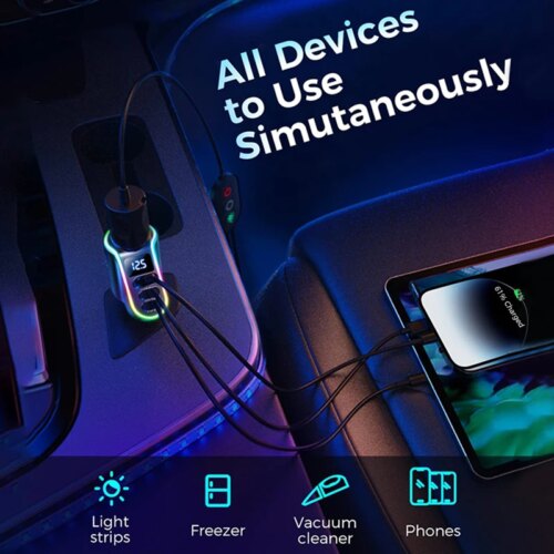 150w 4 in 1 fast charging cigarette lighter car charger for iphone and samsung devices - Image 4