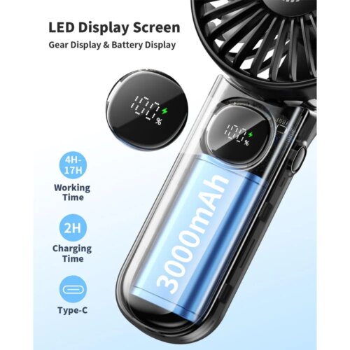 portable foldable handheld fan with led display and 3000mah battery for travel and outdoor use - Image 3