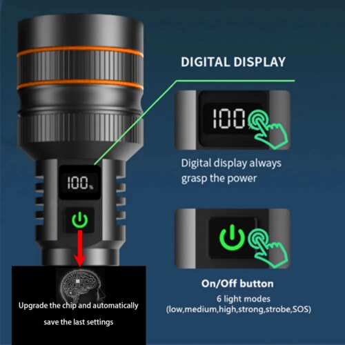 super powerful long range led flashlight with type c charging and waterproof tactical design - Image 5