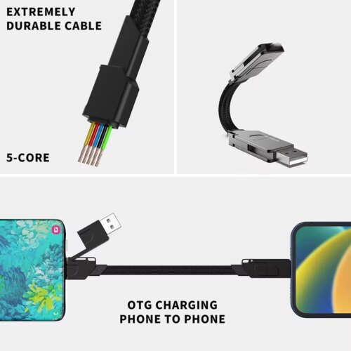 portable multi charging cable 4 in 1 fast charger keyring usb type c for travel - Image 5