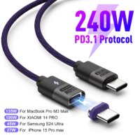 magnetic fast charging cable pd240w type c to usb c for xiaomi 14 pro iphone 15 pro 5a 1.8m