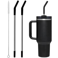 reusable stainless steel straws with silicone tips for stanley cups 2 pack with cleaning brush