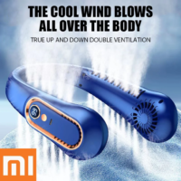 portable bladeless neck fan with digital display rechargeable cooling device in green white and blue