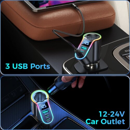 150w 4 in 1 fast charging cigarette lighter car charger for iphone and samsung devices - Image 5