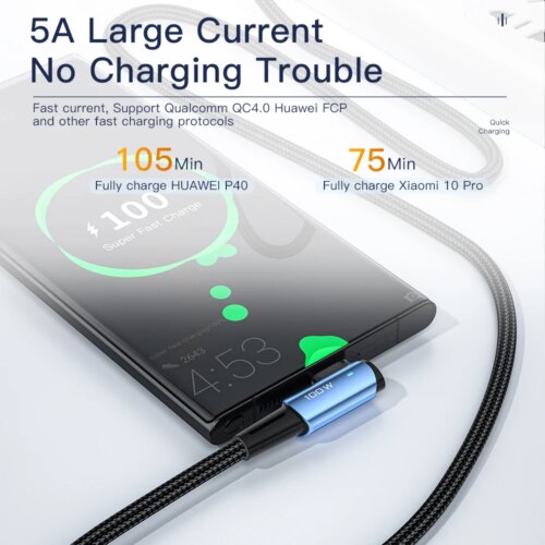 fast charging 100w usb type c cable 90 degree angle for ipad macbook pro and samsung - Image 4