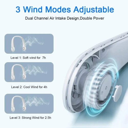 portable mini neck fan bladeless rechargeable air cooler with three speeds for summer sports - Image 5