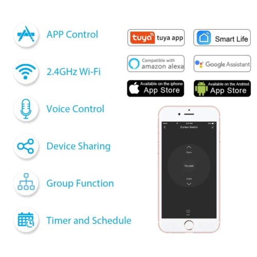 smart wi-fi curtain switch for electric roller blinds control with voice assistance and app support - Image 6